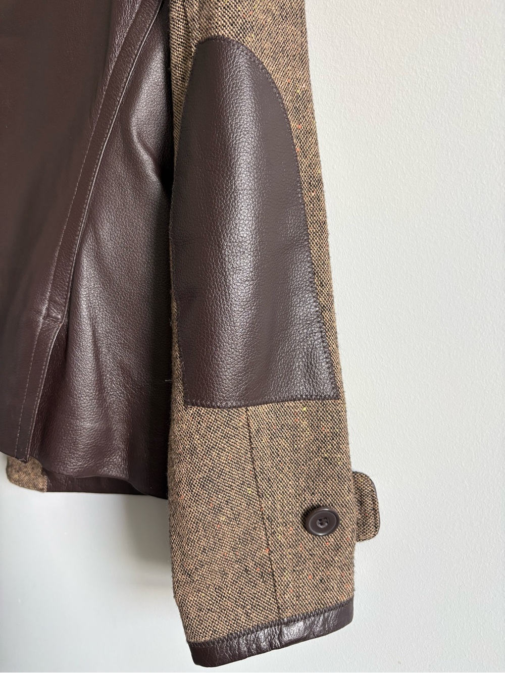 Nygaard Collection Petites Brown Leather & Tweed Jacket | Size 12 - Picture 6 of 9